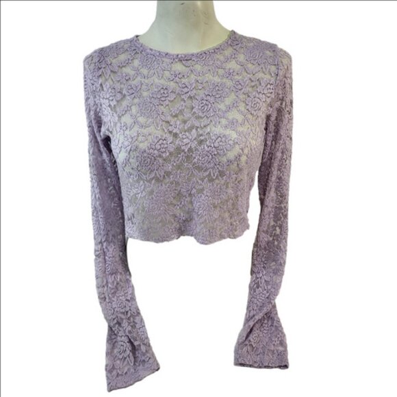 Streetwear Society Lilac Lace Long Sleeve Crop Top - Picture 1 of 8